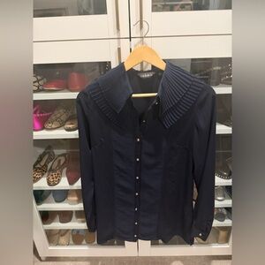 Mina UK Navy Pleated Collar Blouse